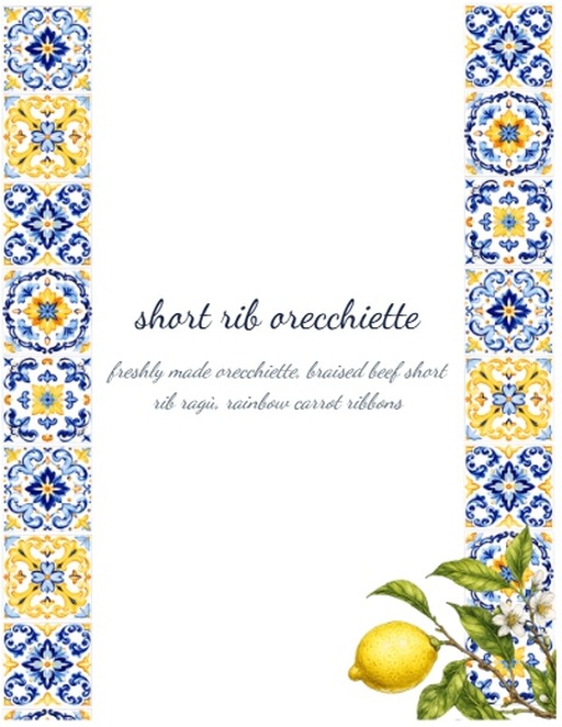 Osso Buco label in a Mediterranean tile theme