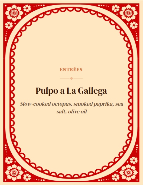 Pulpo a la Gallega label in a papel picado theme