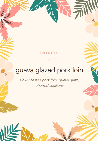Guava Glazed Pork Loin label in a botanical theme